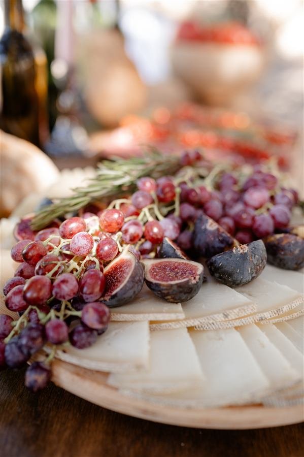 The tasting spread: local cheese, olives and bread
